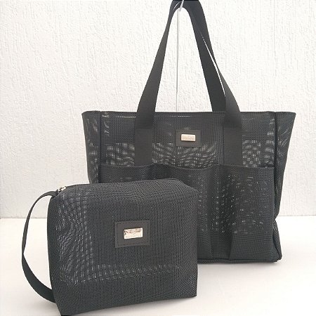 Bolsa de Praia em Tela  Kit Dalulus - Preta