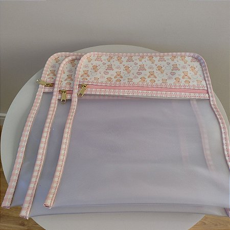 Kit Envelopes Organizadores para maternidade Urso Rosa