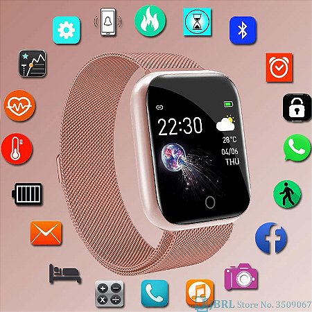 Relogio Smartwatch D20 Pro Rosa Feminino Android IOS