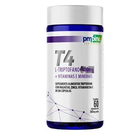 T4 L-Triptofano, Magnésio, Zinco, Vitaminas B6 e B9 500mg - Pmpine
