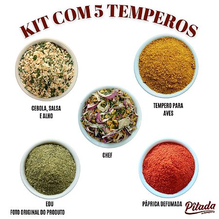 Kit Páprica Defumada, Cebola Salsa e Alho, Tempero do Chef, Limão e Ervas, Natural para Legumes