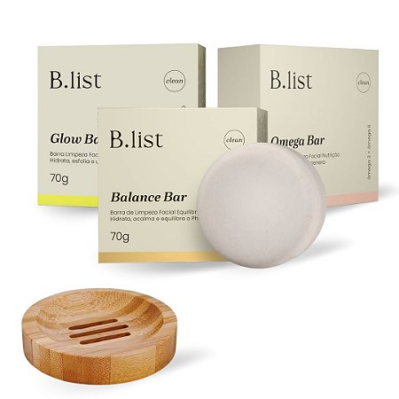 Kit Tratamento Barra Glow+Balance+Omega Bar+Saboneteira B.list 3x70g