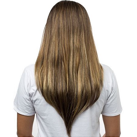 Aplique Liso Longo Hairdo 63cm Castanho Com Mechas Douradas