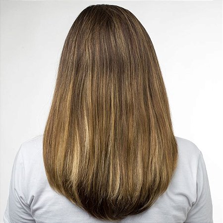 Aplique Liso Médio Hairdo 48cm Castanho Com Mechas Douradas