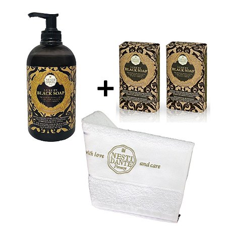 Kit Sabonetes LuxBlackSoap Toalha Nesti Dante 2x250g + 500ml