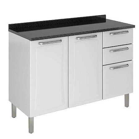 Balcão de Cozinha 3 Portas 2 Gavetas Itatiaia Tarsila de Aço 120cm Branco