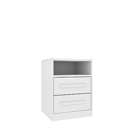 Mesa de Cabeceira Barcelona MDP 2 Gavetas Puxadores MDF Tcil Móveis Branco