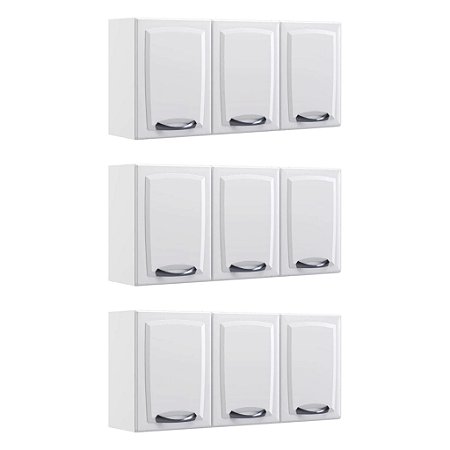 Kit 3 Armários Aéreos Multiuso Itatiaia Aço 3 Portas New Premium Branco