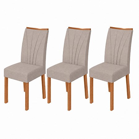 Kit 03 Cadeiras para Mesa de Jantar Apogeu Linho Cinza Amêndoa Clean