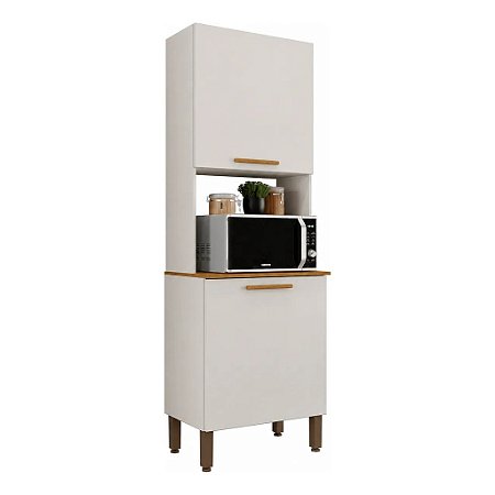 Armário Paneleiro Microondas Cozinha 2 Porta Nicho 3 prateleiras Valencia Branco