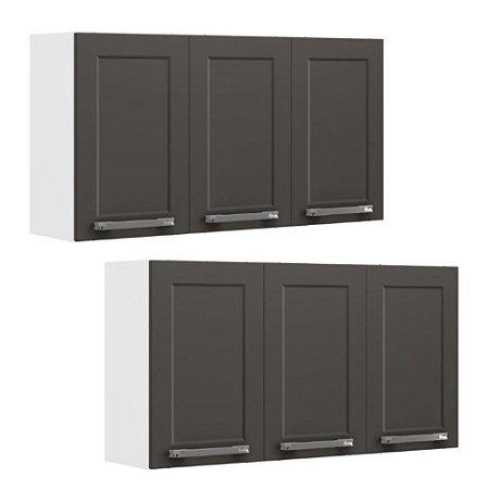 Kit 2 Armários de Cozinha Aéreos Itatiaia Aço 3 Portas Florença Grafite/Branco