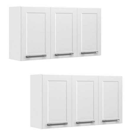 Conjunto 2 Armários de Cozinha Aéreos Itatiaia Aço 3 Portas Florença Branco Neve