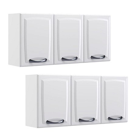 Kit 2 Armários Aéreos Multiuso Itatiaia Aço 3 Portas New Premium Branco Neve