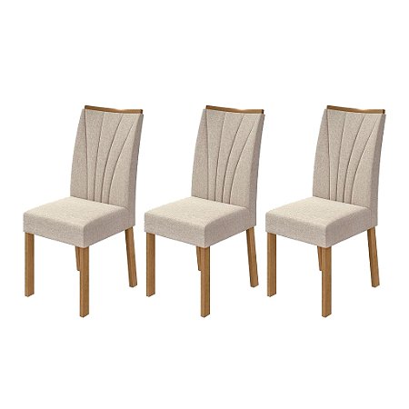 Kit 03 Cadeiras para Mesa de Jantar Apogeu Linho Rinzai Bege Amêndoa Clean