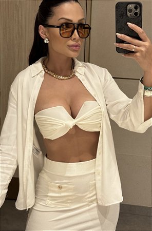 Top nó com bojo quadrado alças removíveis Tecido Capri Off White 106
