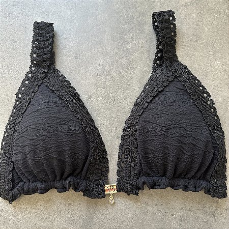 Cortininha com bojo removível 004 Carmel preto com detalhes em Renda(CALCINHA NÃO INCLUSO)