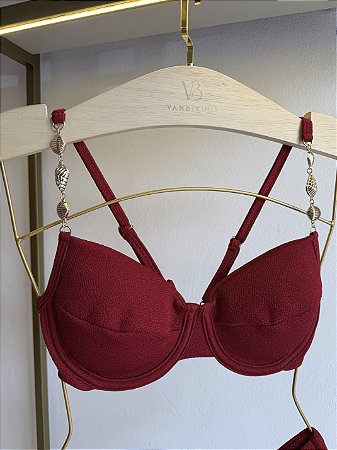 Meia Taça com Bojo Maleável, Aro e acessórios alças 093 Tulum vermelho (CALCINHA NÃO INCLUSO)