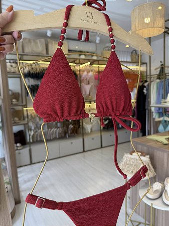 Cortininha 004 com Bojo Removível tecido Tulum vermelho com miçangas alças ( CALCINHA NÃO INCLUSO)