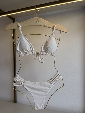 Calcinha 005 cintura média com bordado pérola fio duplo Amalfi off white (BUSTO NÃO INCLUSO)