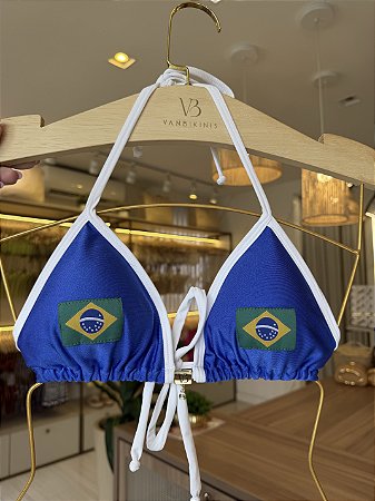 Cortininha 018 com Bojo Maleável com azul com branco Brasil Core (CALCINHA NÃO INCLUSO)