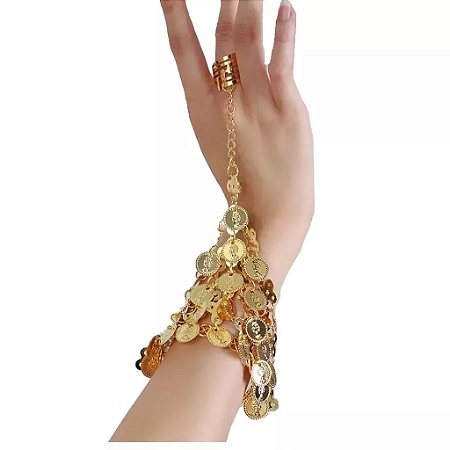 Pulseira Dourada com Anel Dança do Ventre e Cigana