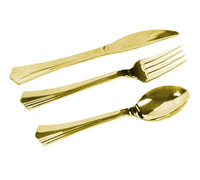 TALHERES DESCARTÁVEIS INOX: LUXO  OURO.
