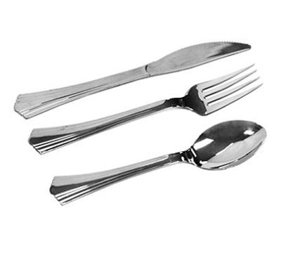 TALHERES DESCARTÁVEIS INOX: LUXO  PRATA.