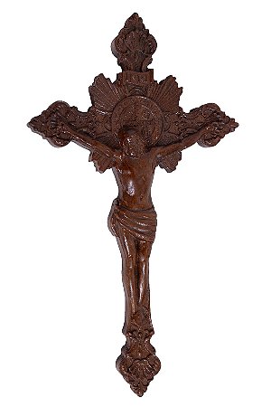 Crucifixo Em Madeira Nobre Entalhada 28cm