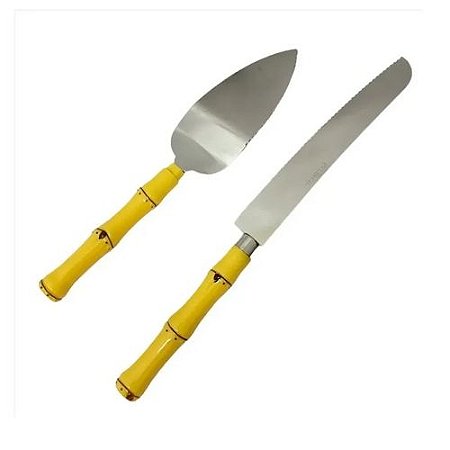 CONJUNTO 2 PÇ P/ BOLO DE AÇO INOX C/ CABO DE PLASTICO BAMBU