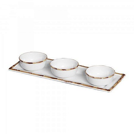 CONJ. 3 PETISQUEIRAS BAMBU COM BANDEJA