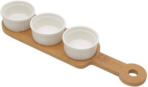 CJ 3 PETISQUEIRAS PORCELANA C/ SUPORTE BAMBU