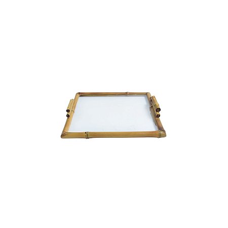 BANDEJA ANTONELLA QUADRADA BAMBU E VIDRO COM ALÇA - M