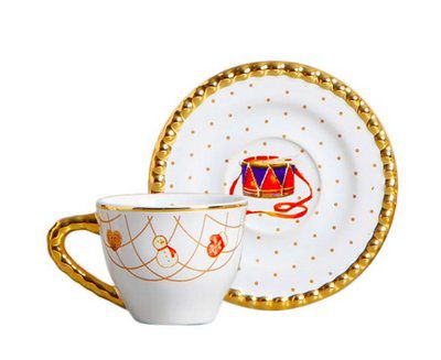 CONJ. 6 XÍCARA CAFÉ C/ PIRES NATAL TOYS CHRISTMAS C/ OURO