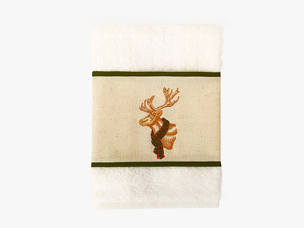 TOALHA BORDADA PARA LAVABO - RENA DE NATAL