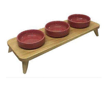 PETISQUEIRA COM 3 BOWLS CERÂMICA VERMELHA