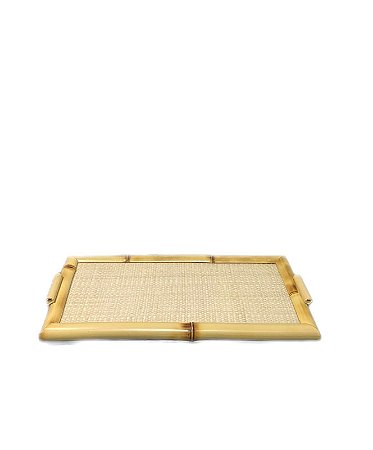 BANDEJA BALI DE BAMBU E PALHA NATURAL COM VIDRO - P