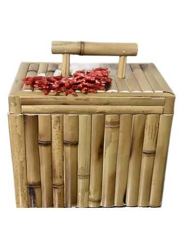 BALDE DE GELO EM BAMBU NATURAL COM CORAL VERMELHO