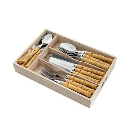 FAQUEIRO EM BAMBU ARTIFICIAL AÇO INOX - 24 PEÇAS