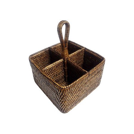 PORTA TALHER / GALHETEIRO DE RATTAN QUADRADO