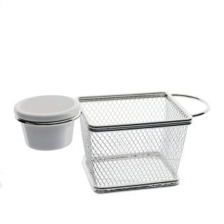 MINI CESTA RETANGULAR EM AÇO INOX COM MOLHEIRA
