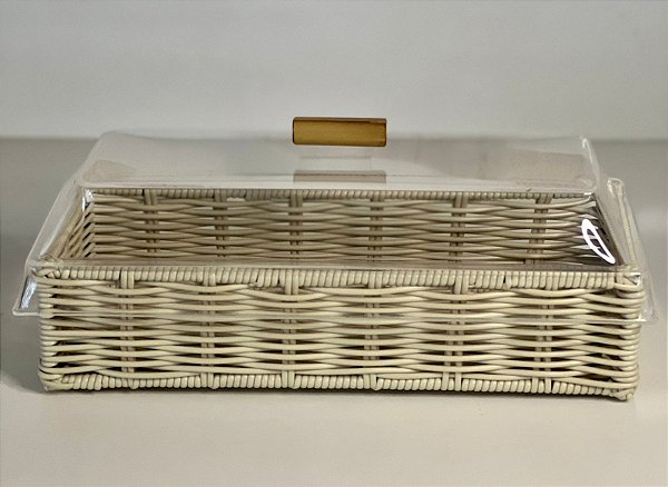 CESTA DE PÃO DE FORMA TRANCOSO COM TAMPA DE ACRÍLICO- CAMURÇA