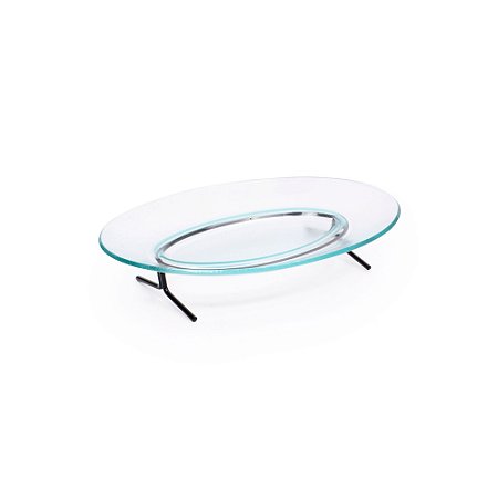 SUPORTE COM VIDRO OVAL MÉDIA COM BASE DE FERRO