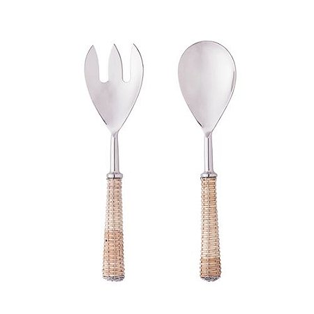CONJUNTO 2 PÇS AÇO INOX PRATA PARA SALADA COM CABO RATTAN