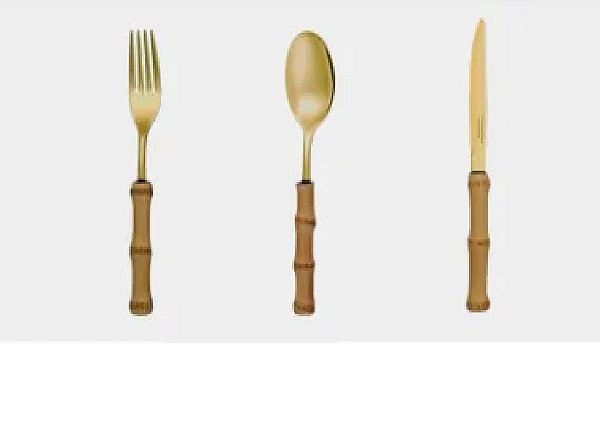FAQUEIRO DE SOBREMESA DOURADO - 18 PEÇAS - BAMBU NATURAL