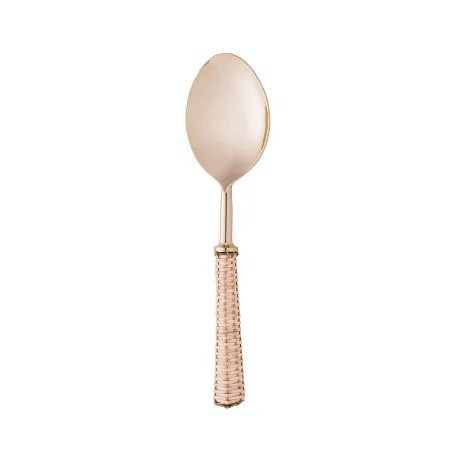 COLHER AÇO INOX DOURADO PARA SERVIR COM CABO RATTAN