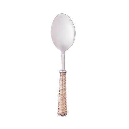 COLHER AÇO INOX PRATA PARA SERVIR COM CABO RATTAN