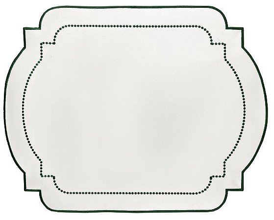 JOGO AMERICANO IMPERMEÁVEL - OFF C/ BORDADO VERDE ESCURO