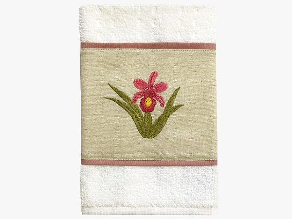 TOALHA BORDADA PARA LAVABO - FLOR ROSA