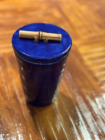 PORTA REQUEIJÃO CERÂMICA AZUL E BAMBU (LINHA CAFÉ)
