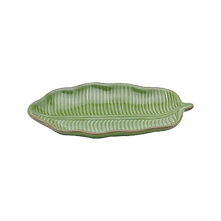 PETISQUEIRA / PRATO DE CERÂMICA FOLHA BANANA NATIVA VERDE